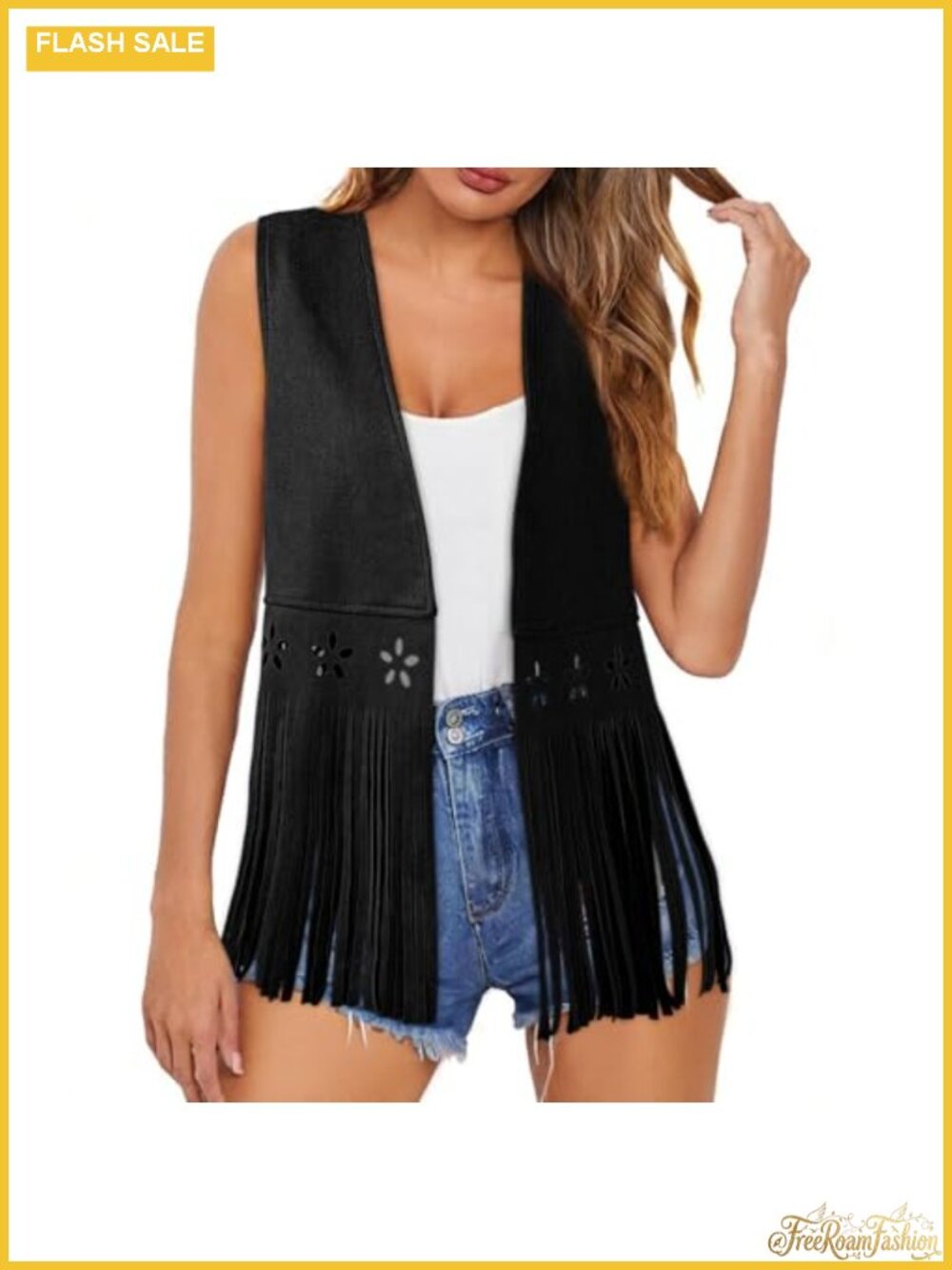 Faux Suede Fringe Vest Sleeveless Western Cowgirl Boho Hippie Tassel Jacket